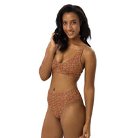 Egyptian Hieroglyphs (Red - Rust) high - waisted bikini (6 Colors Available) - Conscious Apparel Store