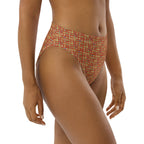Egyptian Hieroglyphs (Red - Rust) high - waisted bikini bottom (6 Colors Available) - Conscious Apparel Store