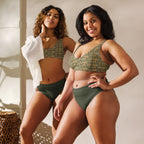 Egyptian Hieroglyphs Subliminal Ankh Cross high - waisted bikini (Olive) (6 Colors Available) - Conscious Apparel Store