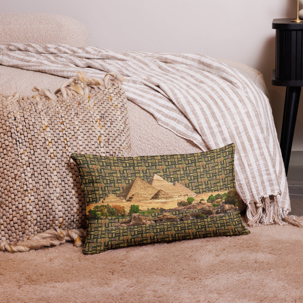 Egyptian Pyramids Hieroglyphics Premium Pillow (Olive) - Conscious Apparel Store