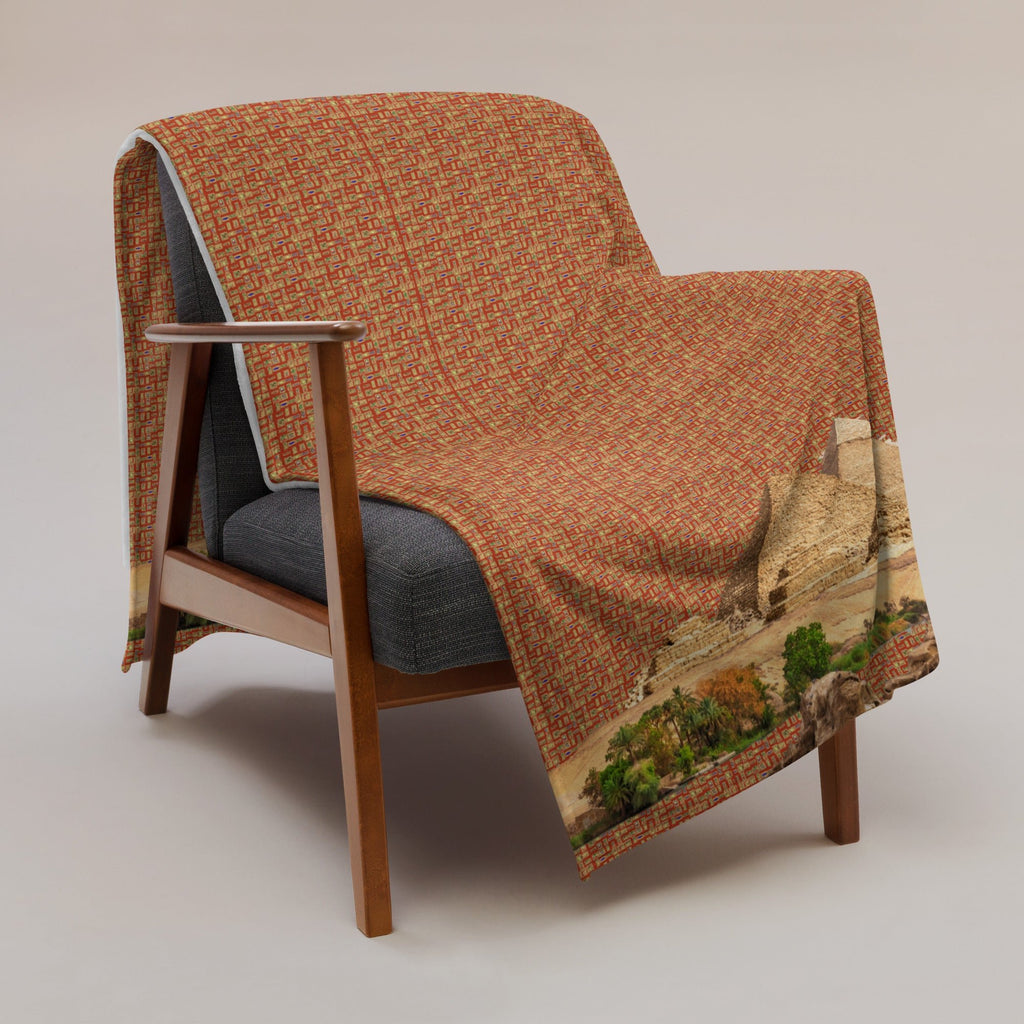 Egyptian Pyramids Hieroglyphics Throw Blanket (Red - Rust) - Conscious Apparel Store