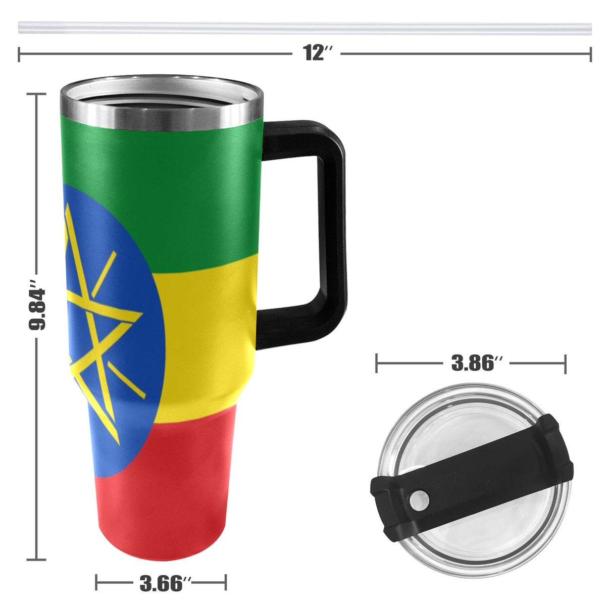Ethiopia Flag 40oz Tumbler with Black Handle - Conscious Apparel Store