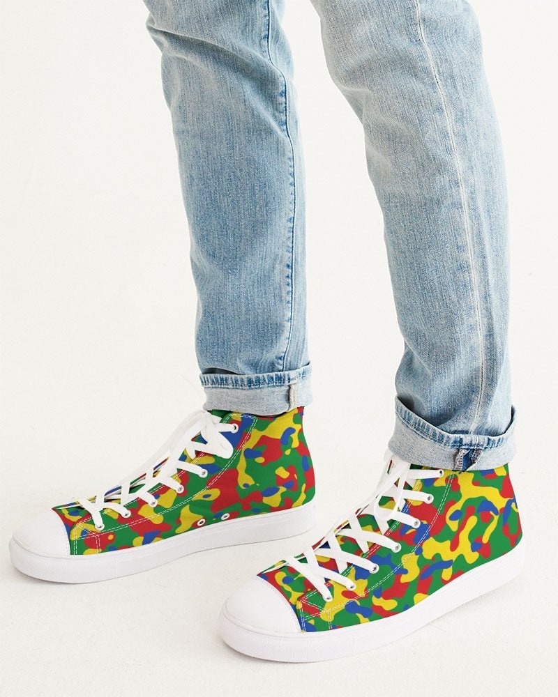 Ethiopia Flag Camo Men's Hightop Canvas Shoe - Conscious Apparel Store