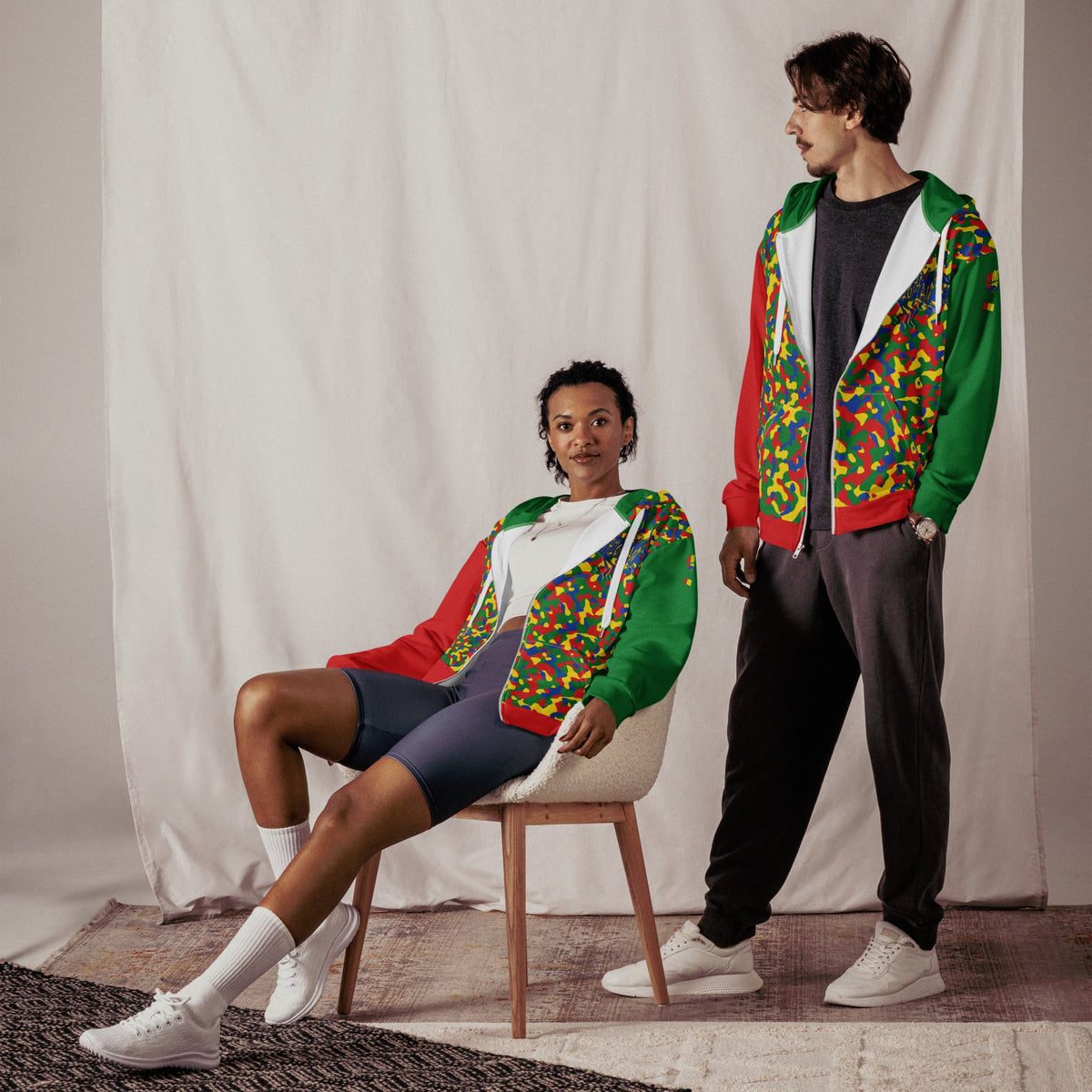 Ethiopia Flag Camo Unisex zip hoodie - Conscious Apparel Store