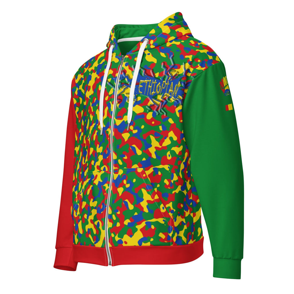 Ethiopia Flag Camo Unisex zip hoodie - Conscious Apparel Store