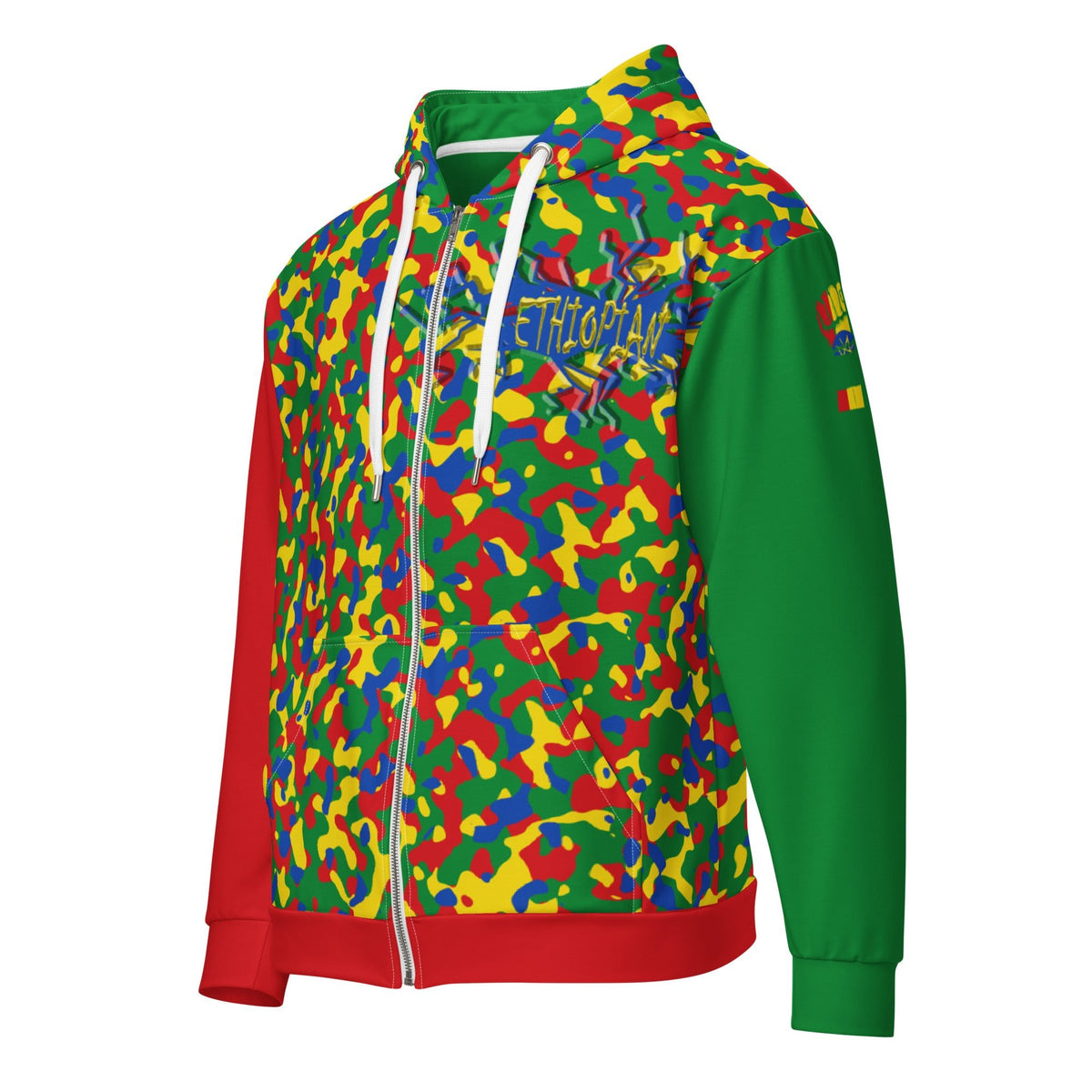 Ethiopia Flag Camo Unisex zip hoodie - Conscious Apparel Store