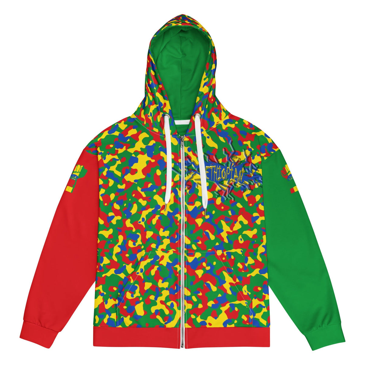 Ethiopia Flag Camo Unisex zip hoodie - Conscious Apparel Store