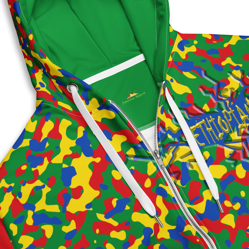 Ethiopia Flag Camo Unisex zip hoodie - Conscious Apparel Store