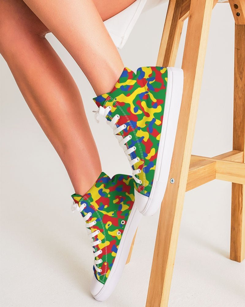 Ethiopia Flag Camo Women's Hightop Canvas Shoe - Conscious Apparel Store