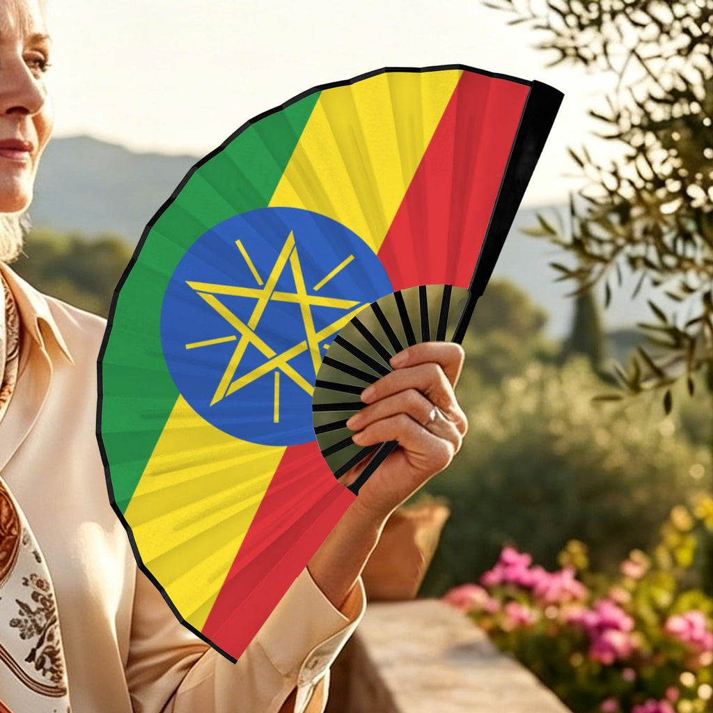 Ethiopia Flag Double-Sided Custom Folding Fan - Conscious Apparel Store
