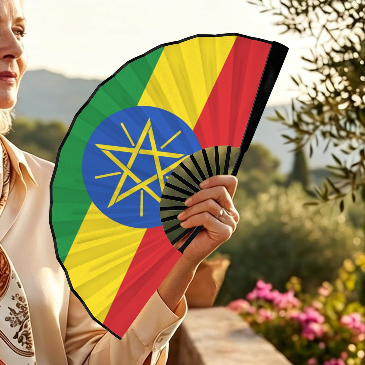 Ethiopia Flag Double-Sided Custom Folding Fan - Conscious Apparel Store