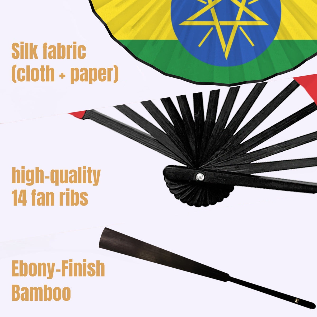 Ethiopia Flag Double-Sided Custom Folding Fan - Conscious Apparel Store