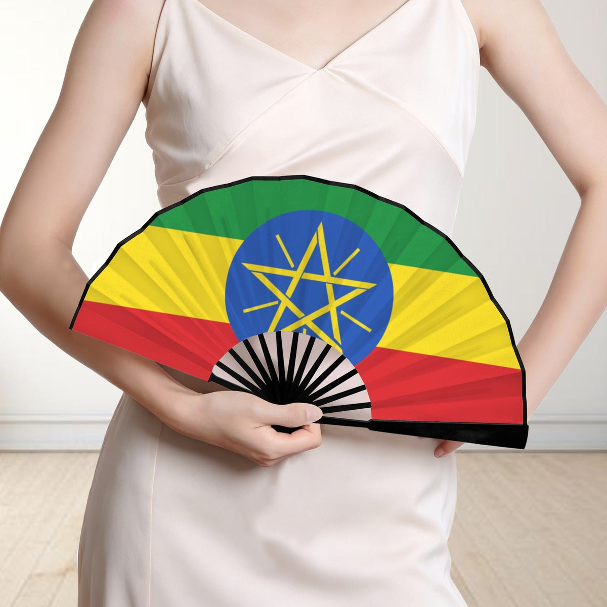 Ethiopia Flag Double-Sided Custom Folding Fan - Conscious Apparel Store