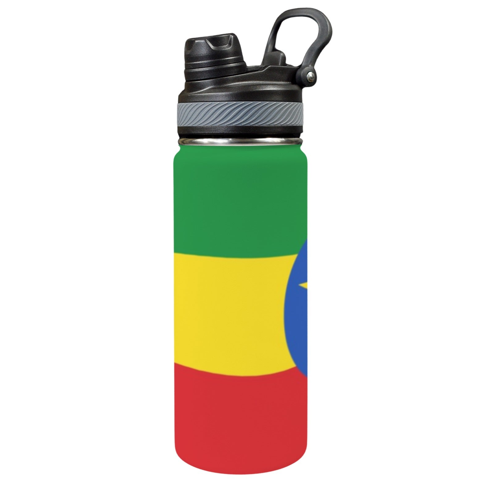 Ethiopia Flag Insulated Water Bottle with Dual - Use Lid (18oz) - Conscious Apparel Store