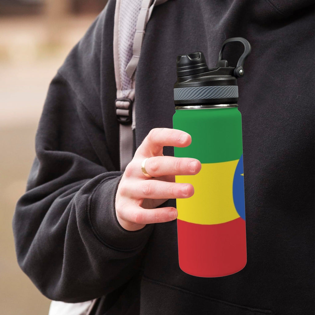 Ethiopia Flag Insulated Water Bottle with Dual - Use Lid (18oz) - Conscious Apparel Store