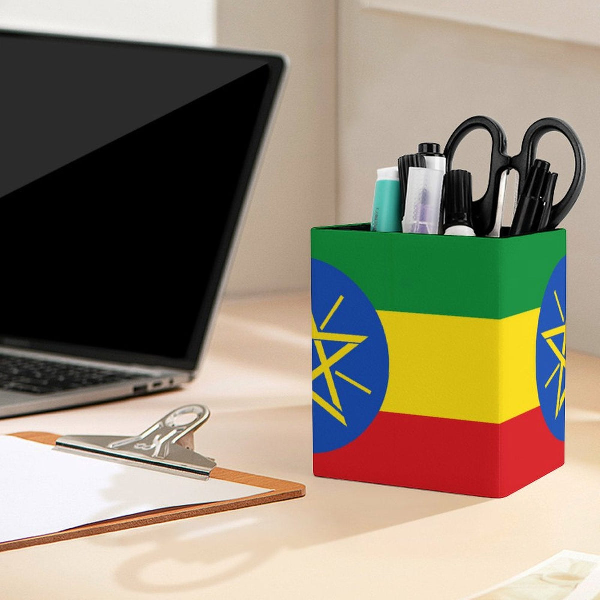 Ethiopia Flag Square Pen Holder - Conscious Apparel Store