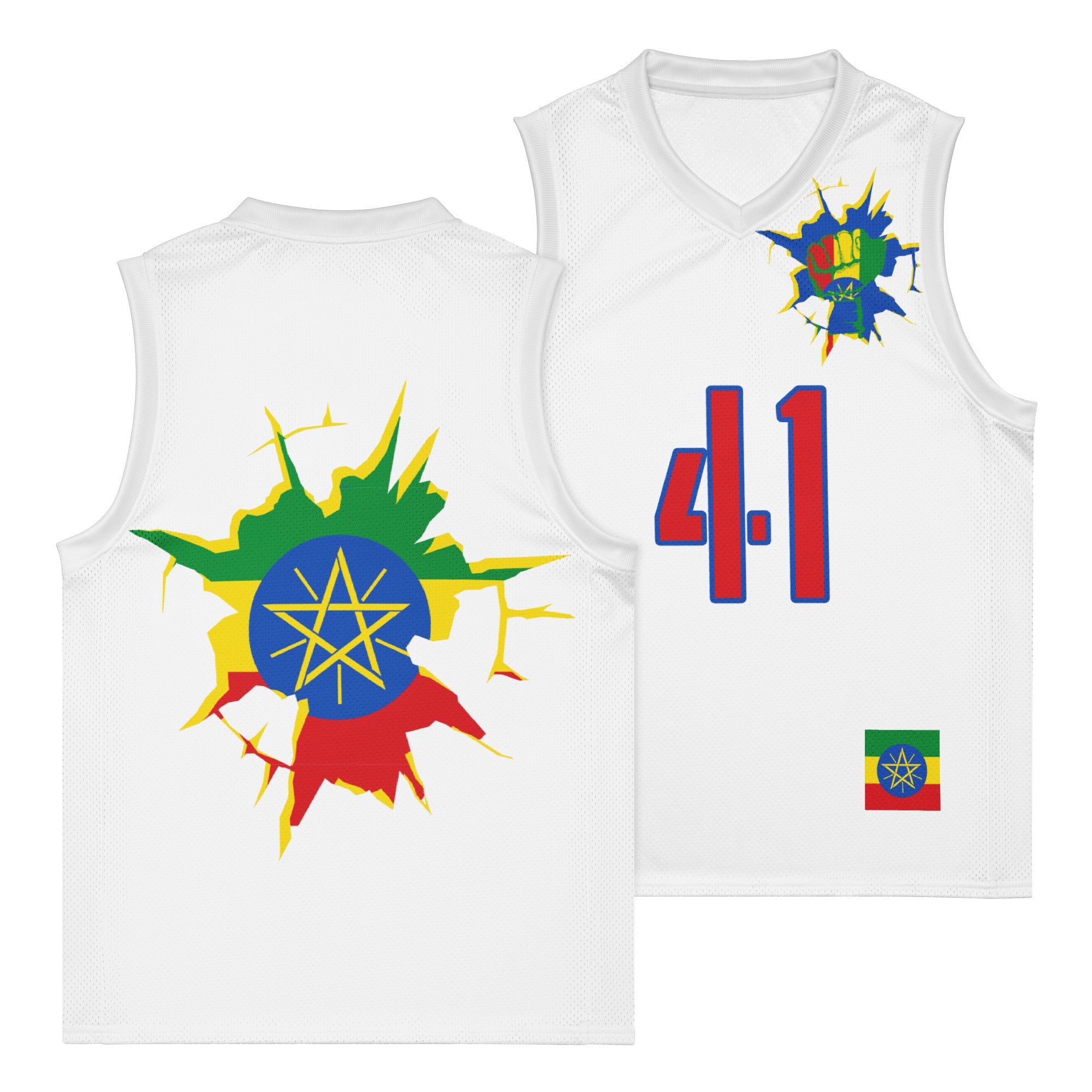 Ethiopia Flag (White) Premium Sport Jersey Tank Top - Conscious Apparel Store