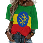 Ethiopia Flag Women’s Loose Half-Sleeve Boat Neck T-Shirt - Conscious Apparel Store