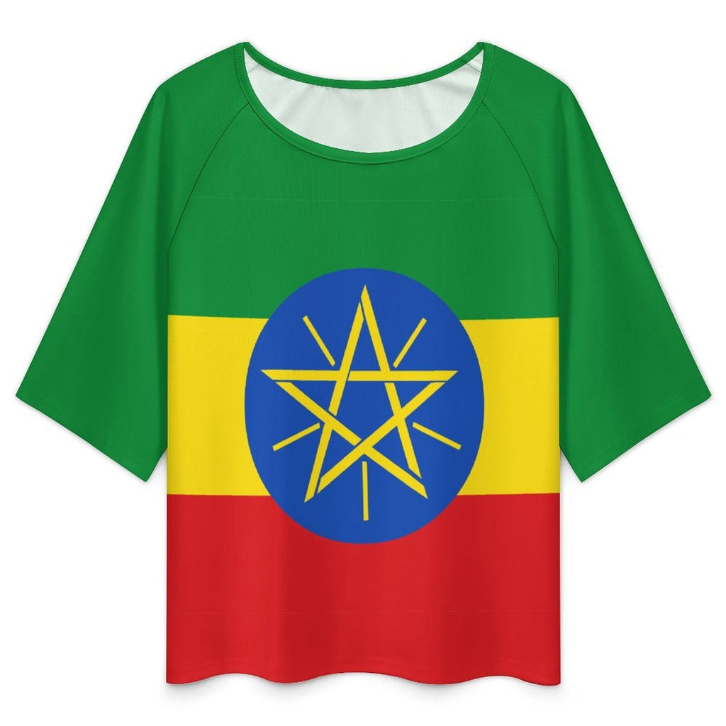 Ethiopia Flag Women’s Loose Half-Sleeve Boat Neck T-Shirt - Conscious Apparel Store