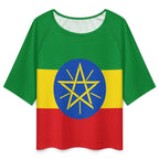Ethiopia Flag Women’s Loose Half-Sleeve Boat Neck T-Shirt - Conscious Apparel Store