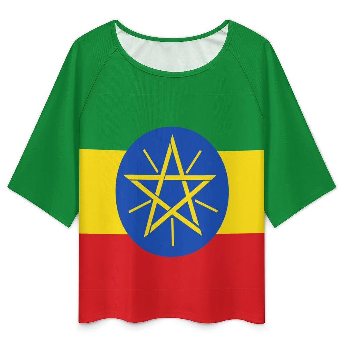 Ethiopia Flag Women’s Loose Half-Sleeve Boat Neck T-Shirt - Conscious Apparel Store