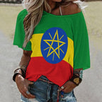 Ethiopia Flag Women’s Loose Half-Sleeve Boat Neck T-Shirt - Conscious Apparel Store