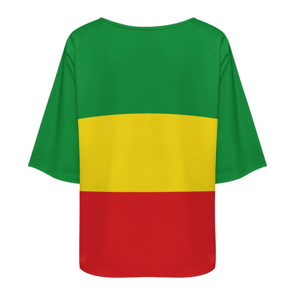 Ethiopia Flag Women’s Loose Half-Sleeve Boat Neck T-Shirt - Conscious Apparel Store