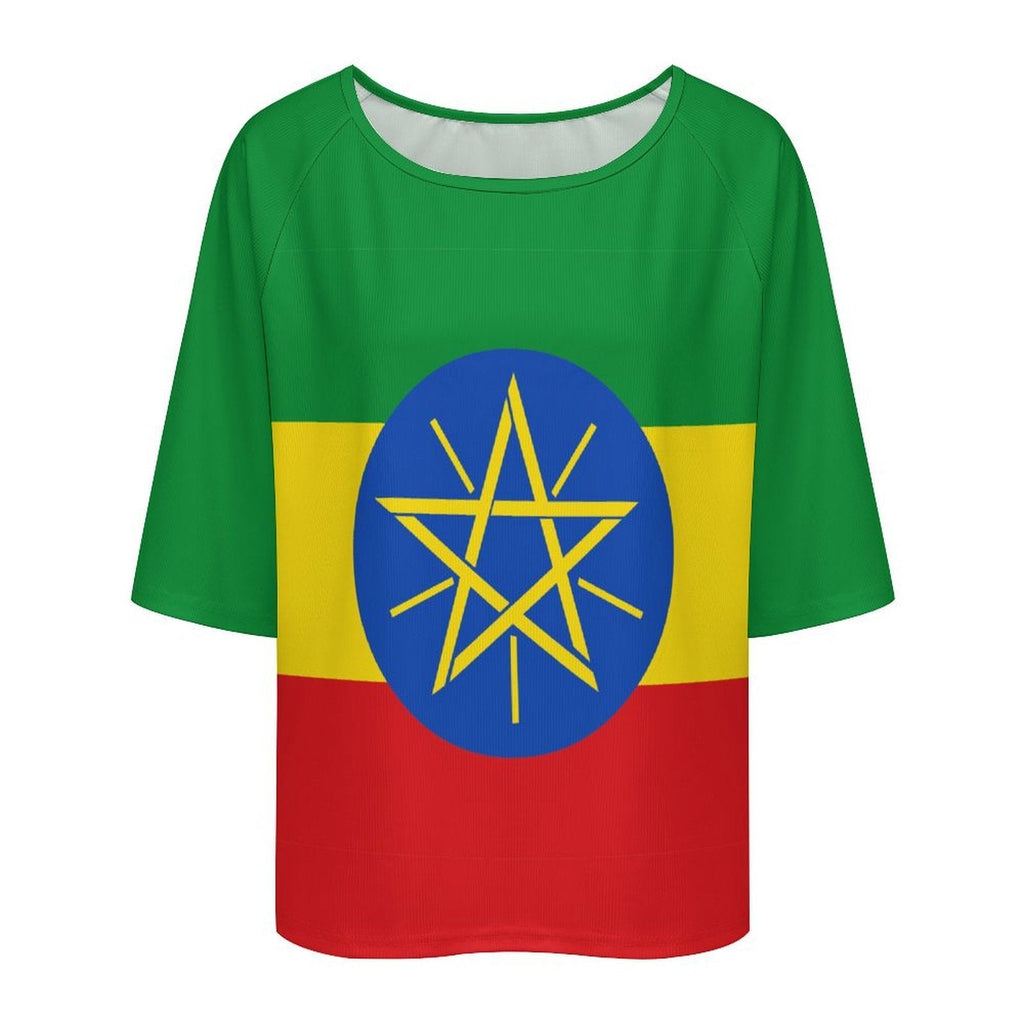 Ethiopia Flag Women’s Loose Half-Sleeve Boat Neck T-Shirt - Conscious Apparel Store