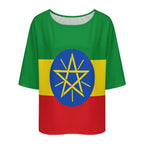 Ethiopia Flag Women’s Loose Half-Sleeve Boat Neck T-Shirt - Conscious Apparel Store