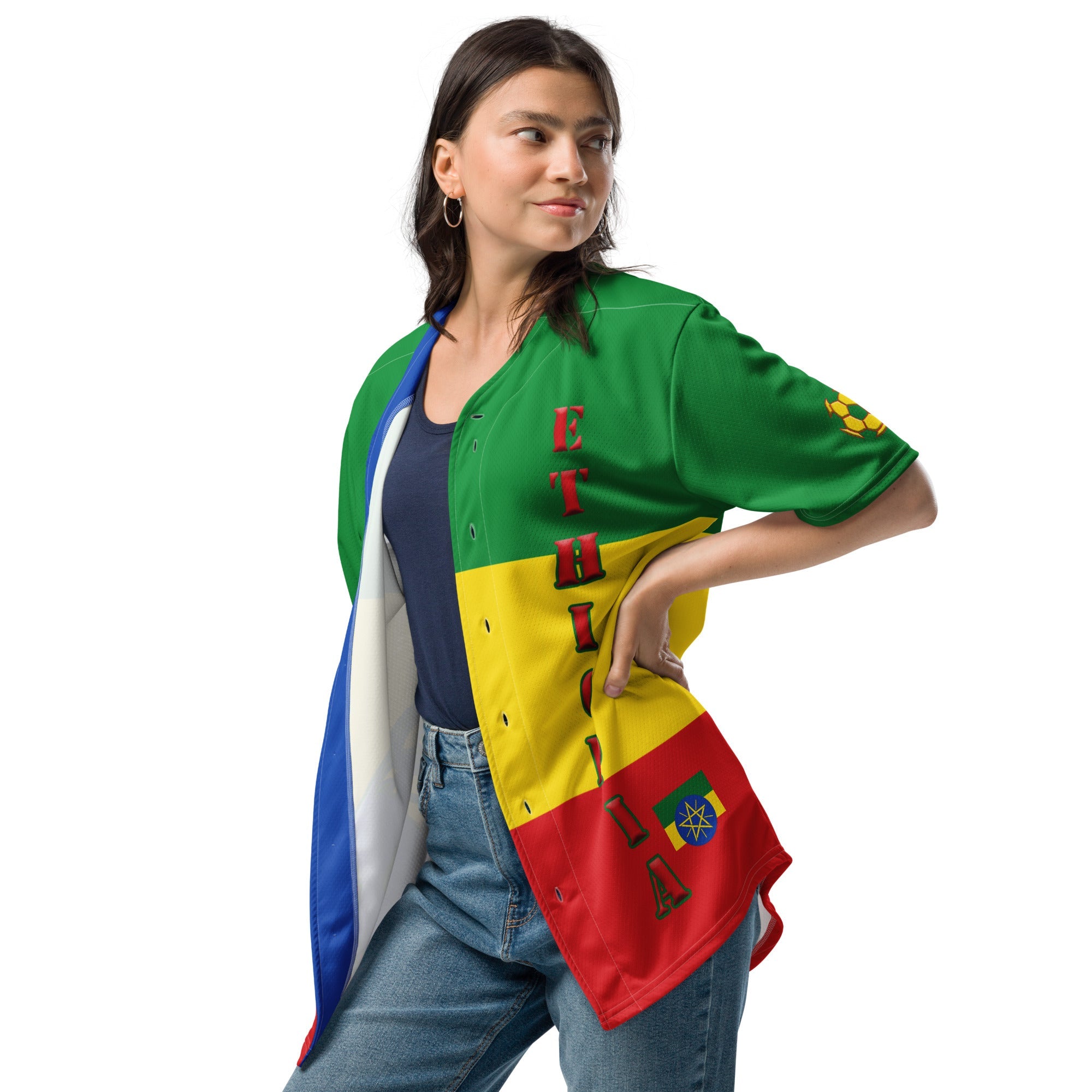 Ethiopia Football Themed Button-Down Sport Jersey - Conscious Apparel Store