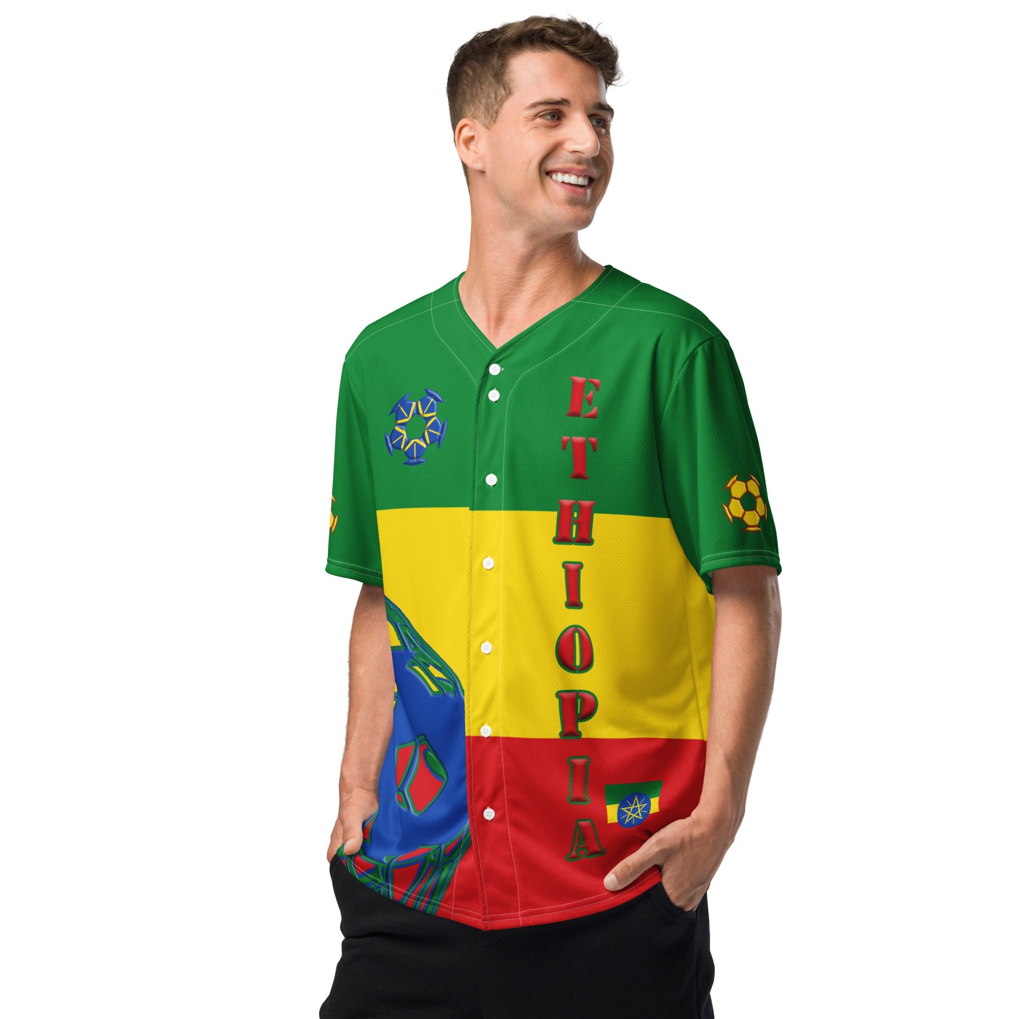 Ethiopia Football Themed Button-Down Sport Jersey - Conscious Apparel Store