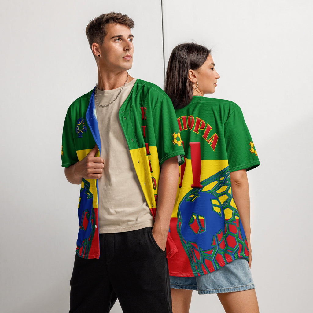 Ethiopia Football Themed Button-Down Sport Jersey - Conscious Apparel Store