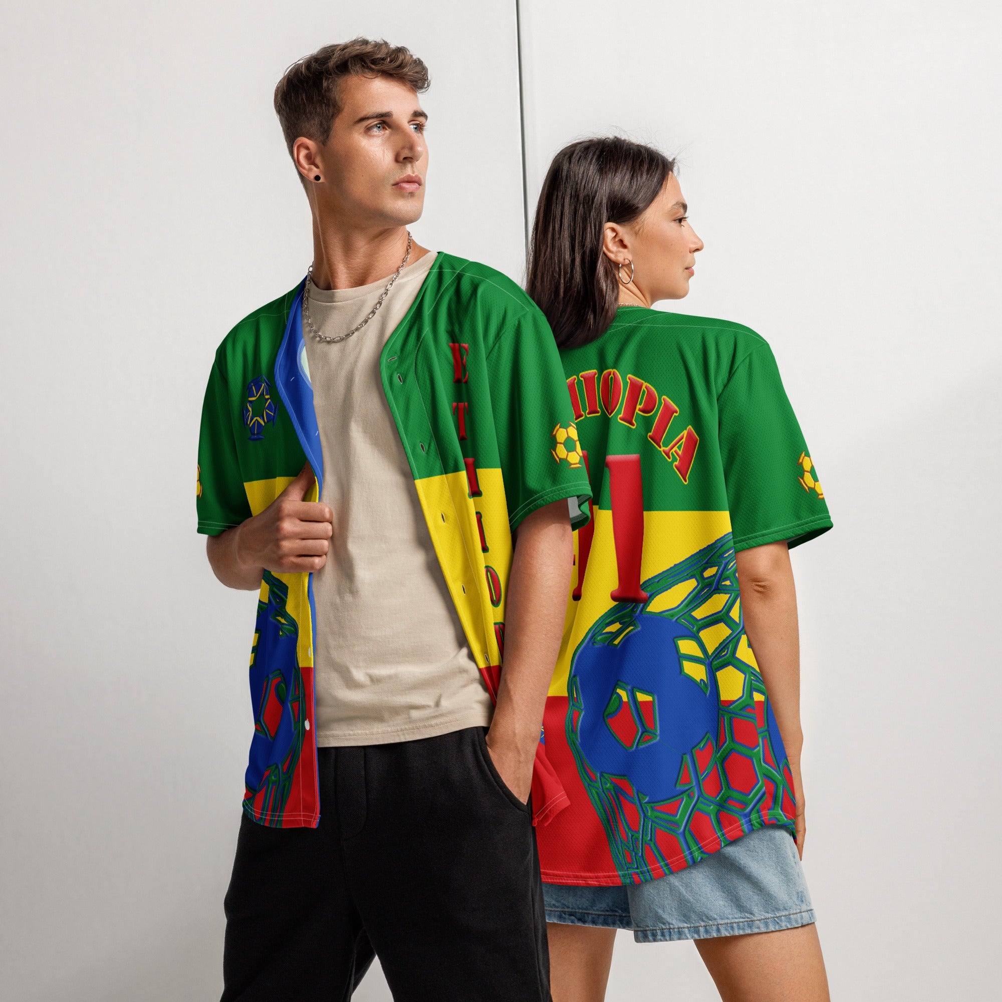 Ethiopia Football Themed Button-Down Sport Jersey - Conscious Apparel Store