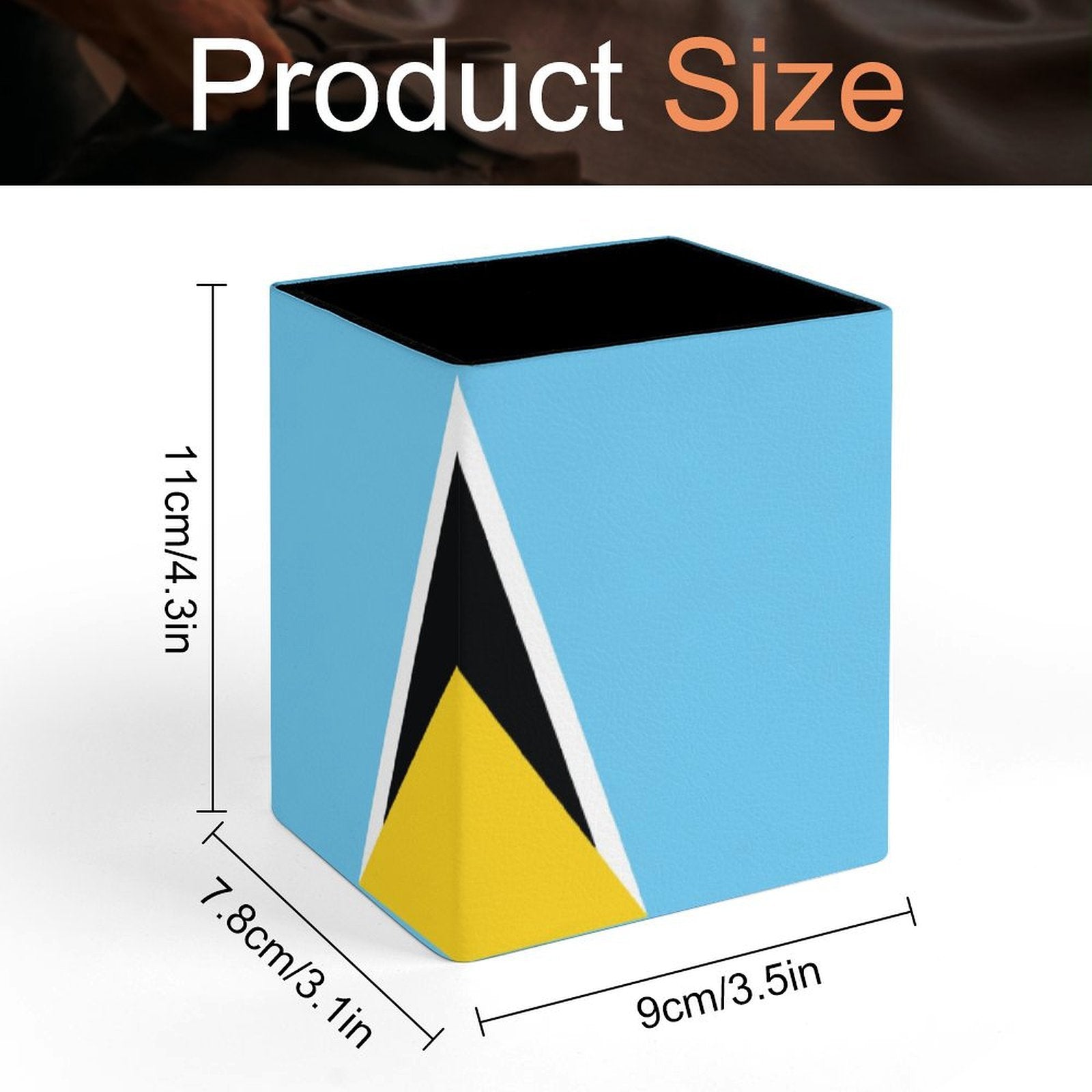 St Lucia Flag Square Pen Holder