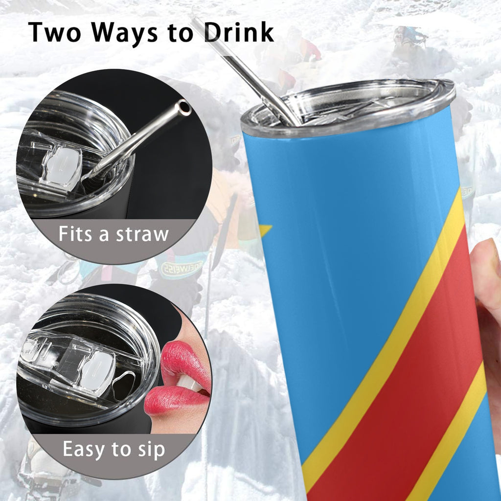 D R Congo Flag 20oz Tall Skinny Tumbler with Lid and Straw