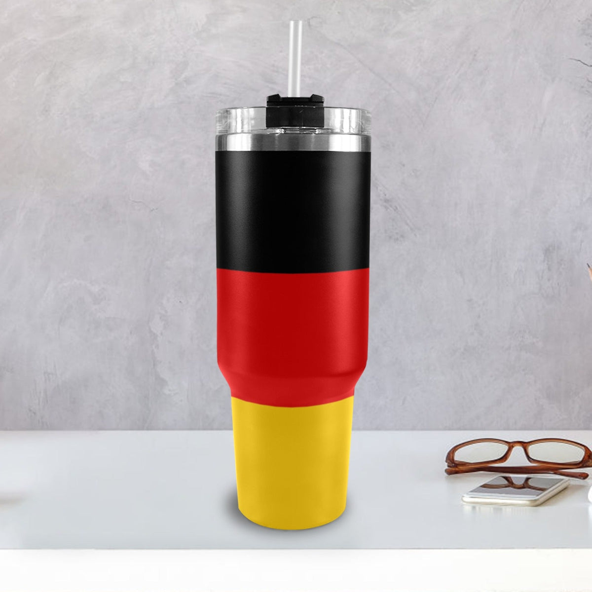 Germany Flag 40oz Tumbler with Black Handle - Conscious Apparel Store