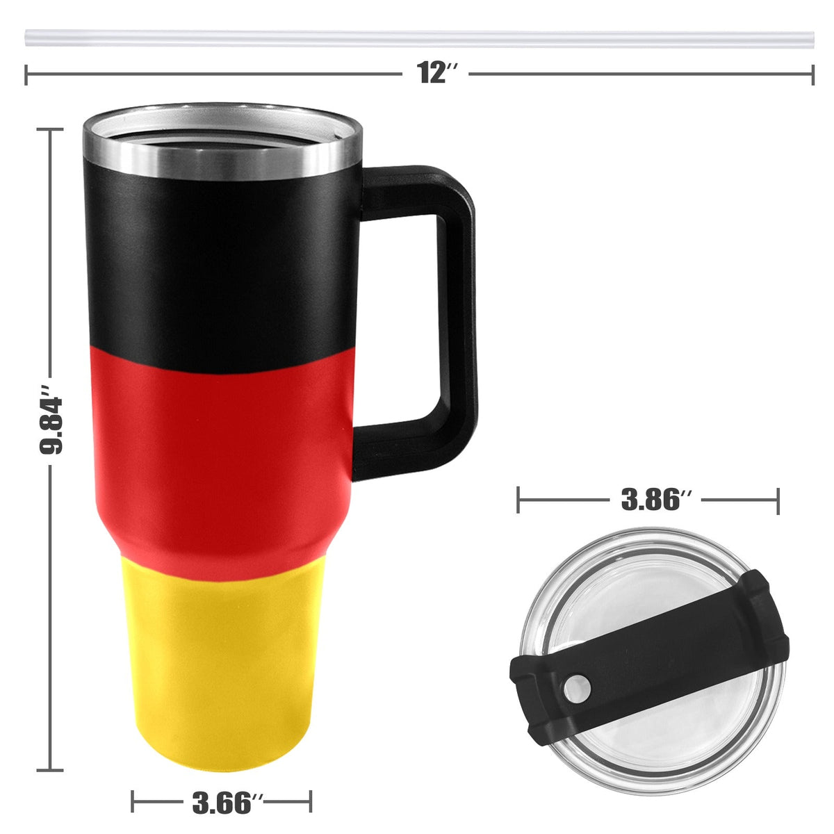 Germany Flag 40oz Tumbler with Black Handle - Conscious Apparel Store