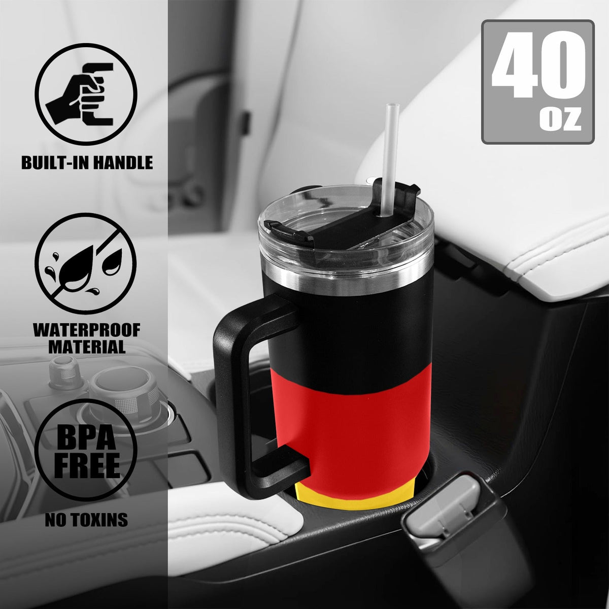 Germany Flag 40oz Tumbler with Black Handle - Conscious Apparel Store