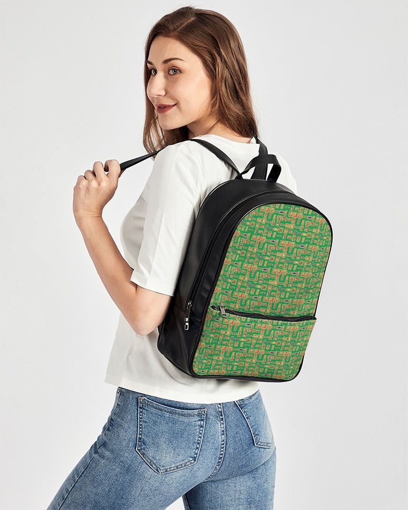 Green Hieroglyphics Classic Faux Leather Backpack - Conscious Apparel Store