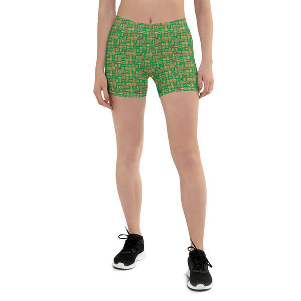 Green Hieroglyphics Leggings Shorts - Conscious Apparel Store