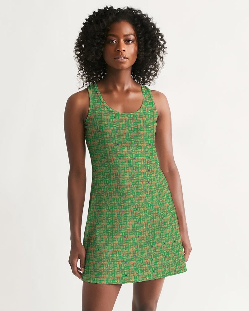 Green Hieroglyphics Women's All-Over Print Racerback Dress - Conscious Apparel Store