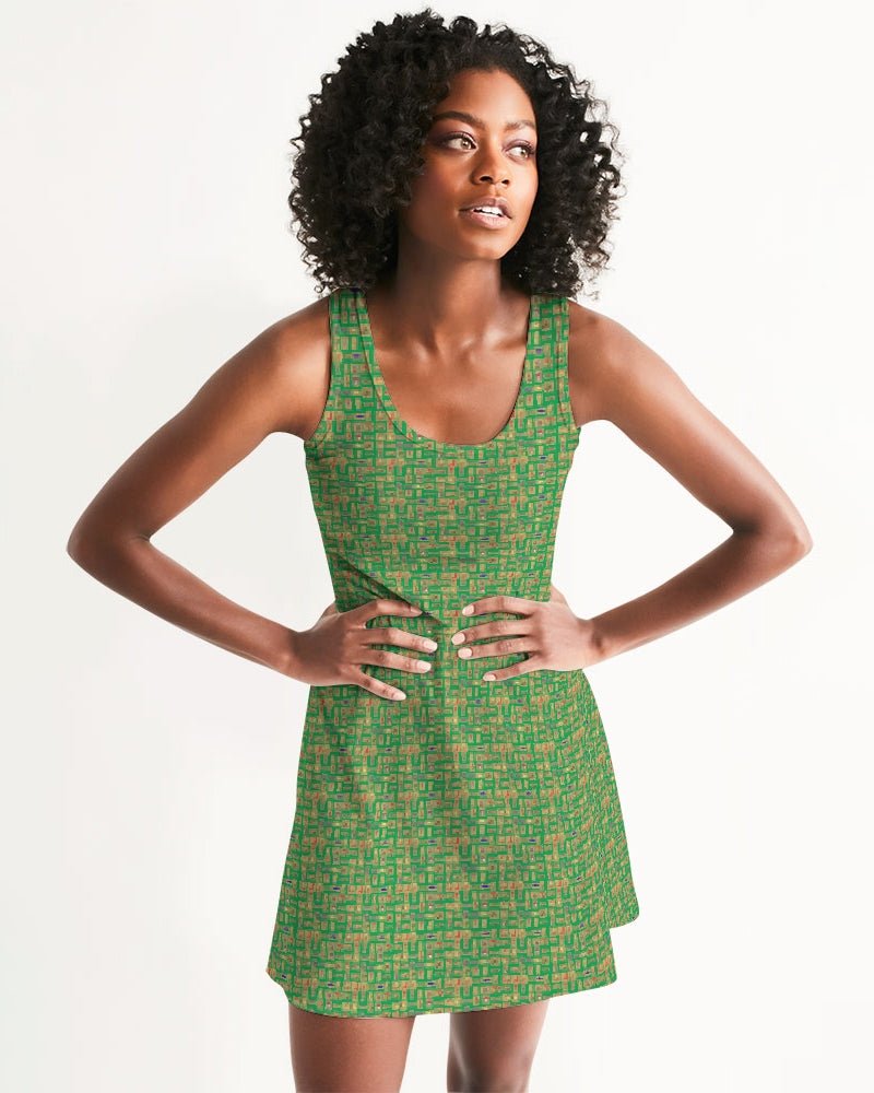Green Hieroglyphics Women's All-Over Print Racerback Dress - Conscious Apparel Store