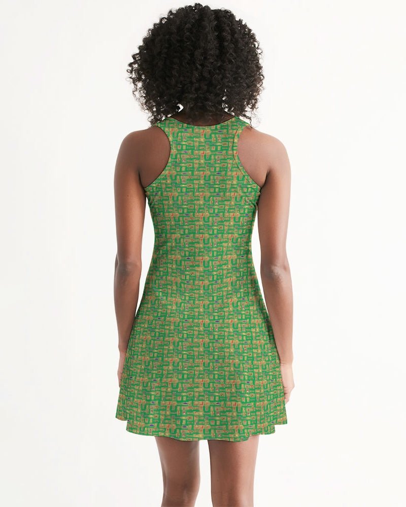 Green Hieroglyphics Women's All-Over Print Racerback Dress - Conscious Apparel Store