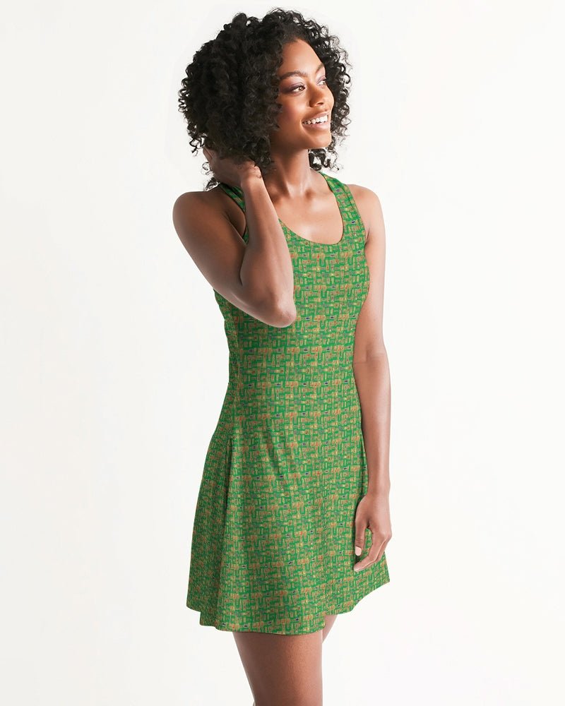 Green Hieroglyphics Women's All-Over Print Racerback Dress - Conscious Apparel Store