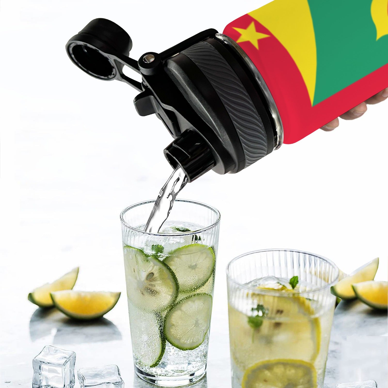 Grenada Flag Insulated Water Bottle with Dual - Use Lid (18oz) - Conscious Apparel Store