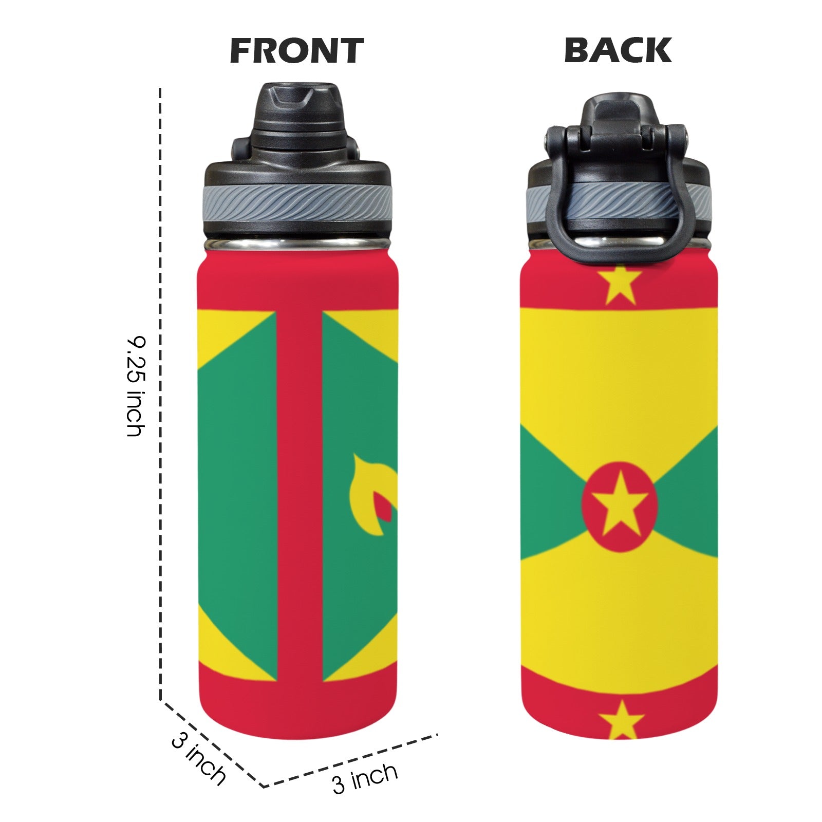 Grenada Flag Insulated Water Bottle with Dual - Use Lid (18oz) - Conscious Apparel Store