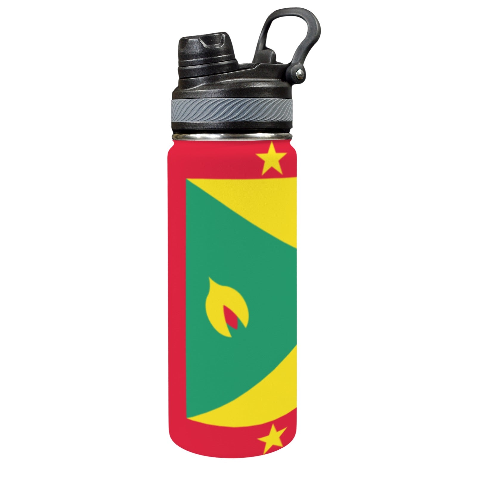 Grenada Flag Insulated Water Bottle with Dual - Use Lid (18oz) - Conscious Apparel Store