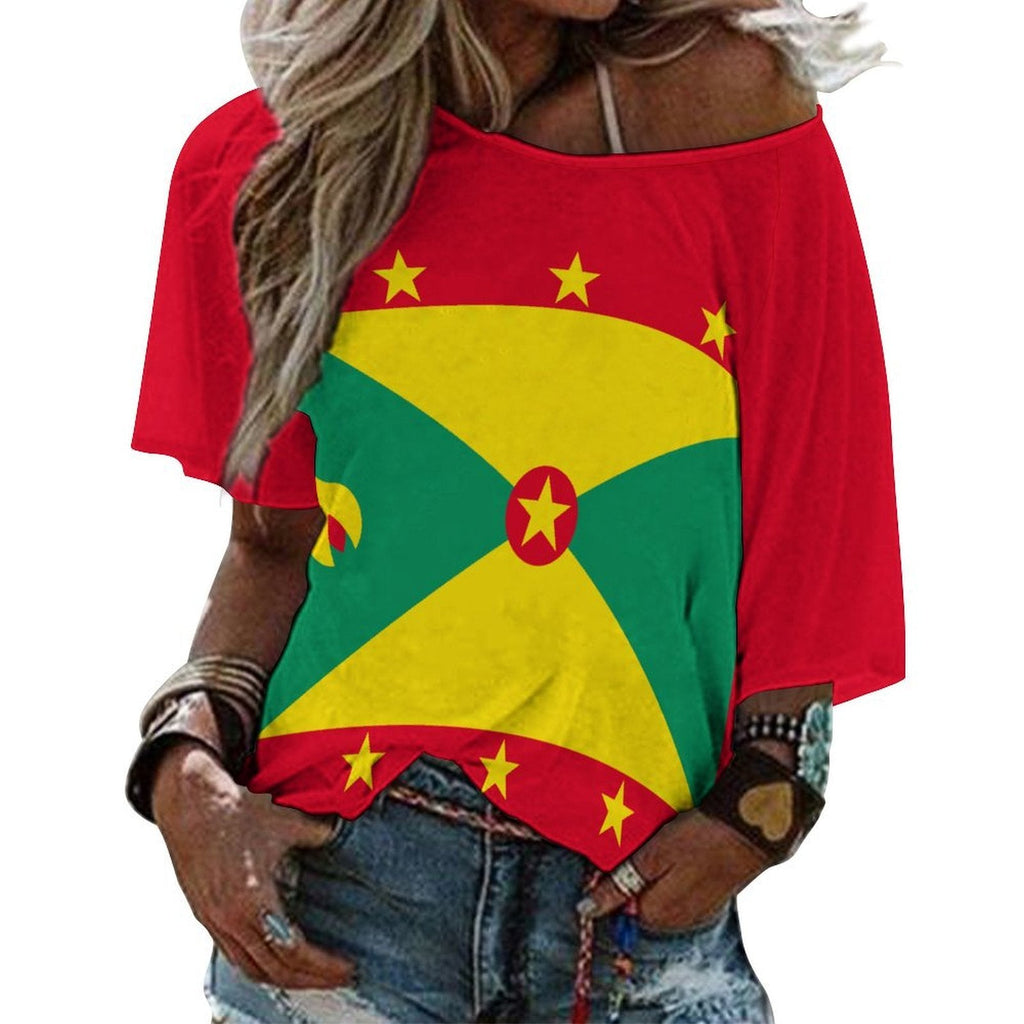 Grenada Flag Women’s Loose Half-Sleeve Boat Neck T-Shirt - Conscious Apparel Store