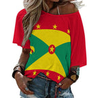 Grenada Flag Women’s Loose Half-Sleeve Boat Neck T-Shirt - Conscious Apparel Store