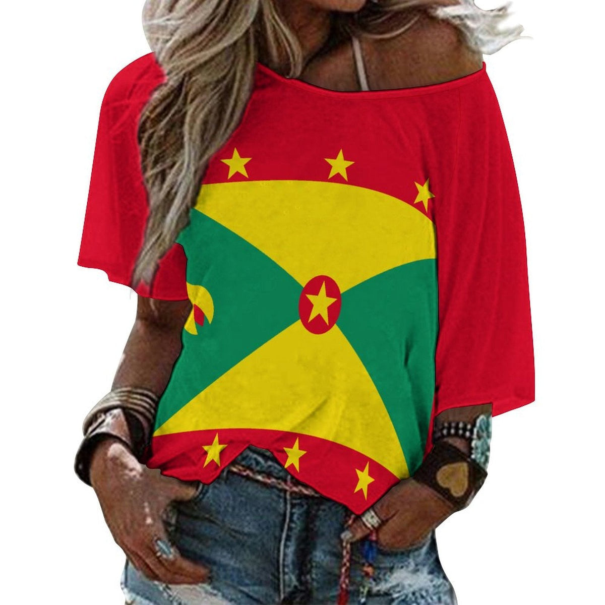 Grenada Flag Women’s Loose Half-Sleeve Boat Neck T-Shirt - Conscious Apparel Store